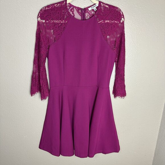 BB Dakota Fuchsia Pink Lace Dress Woman Size Medium Sheer Lace Back Swing Mini - Picture 1 of 7